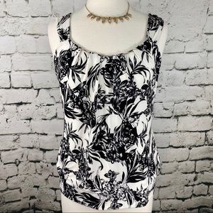 WHBM Black and White Floral Tank with Gold Sz S